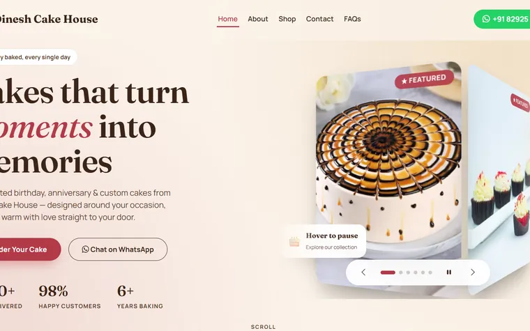 Dinesh Cake House — Cake Ordering Website designed and developed by Dev Team Agency